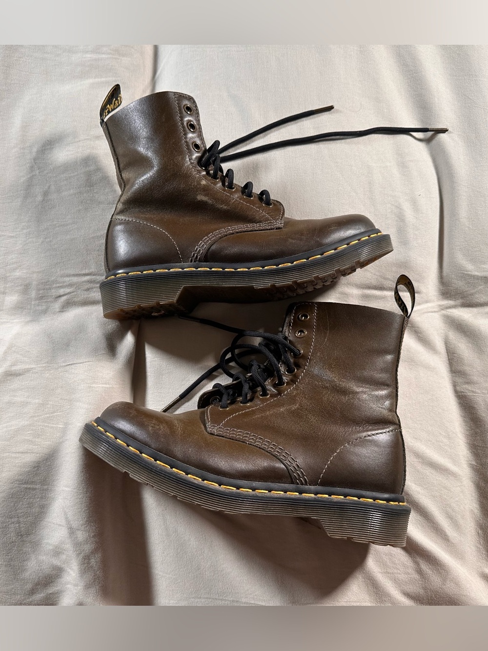 Dr Martens 1460 Pascal Boots Dark Brown Orleans Olive Military Combat Boots Sz 7